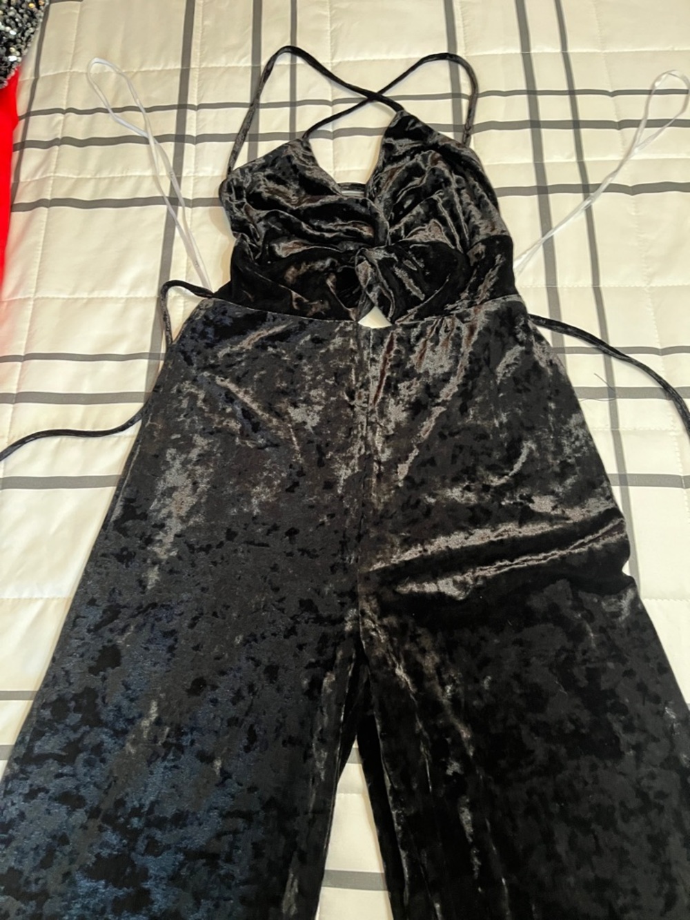 Lulus Black Velvet Tie-Back Jumpsuit